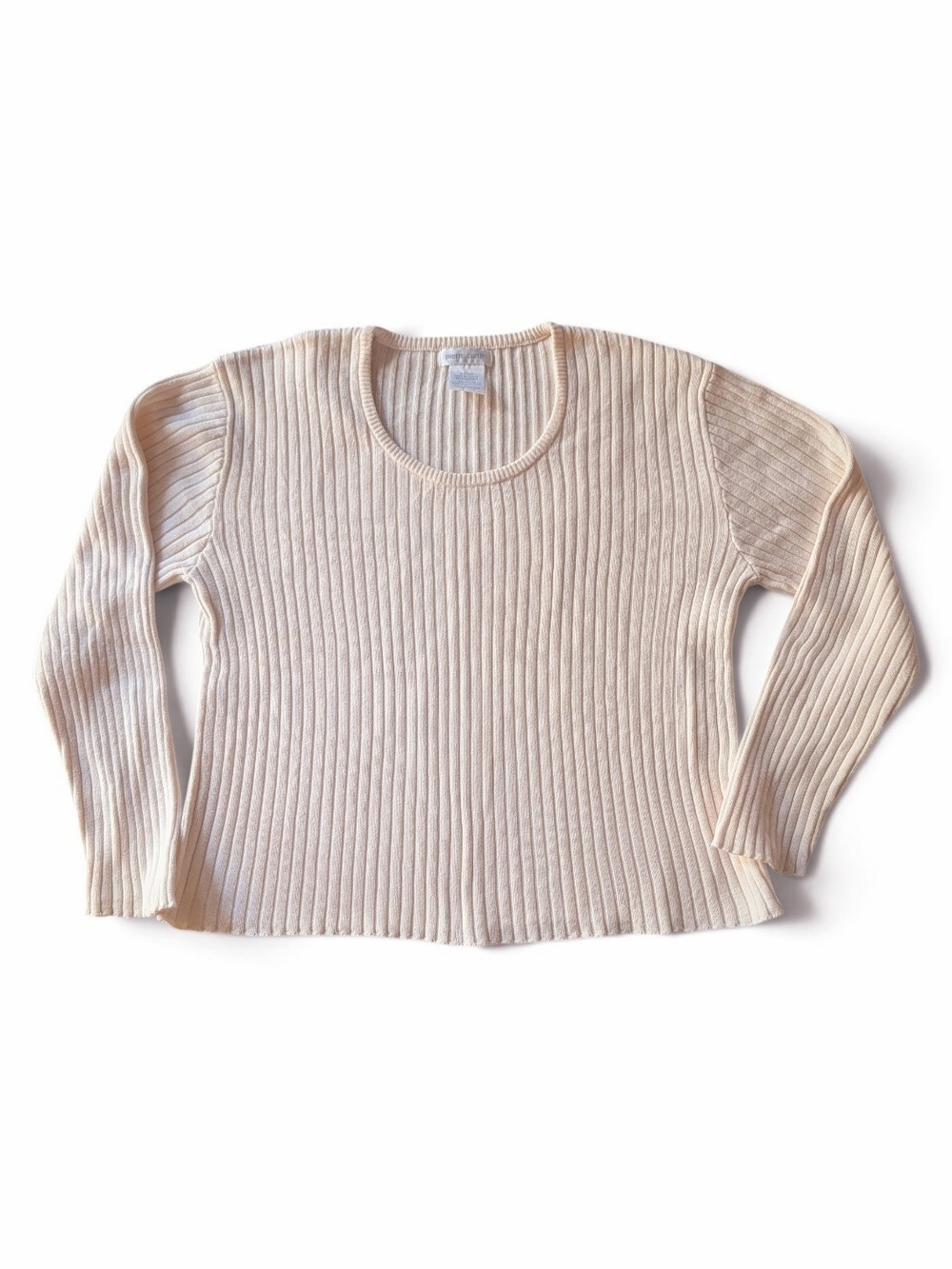 Vintage Pierre Cardin Cream Ribbed Knit Scoop Neck 100% Cotton Sweater Size L